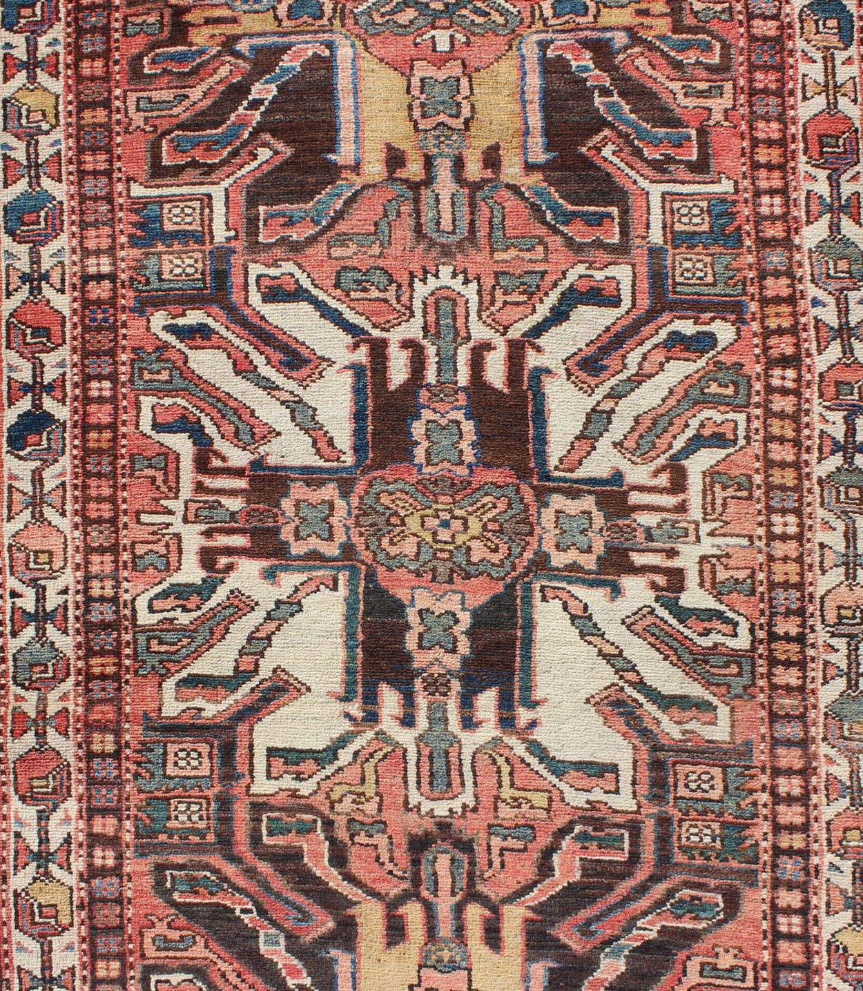 Multicolored Antique Persian Karajeh Runner With Vertical Geometric Tribal Medallions. Keivan Woven Arts / rug H - 202 - 29, country of origin / type: Caucasus / Karadjeh, circa 1920 Inspired by 19th century Eagle Kazak, the field design of this early 2... - Keivan Woven ArtsKB - H - 202 - 29 - 281Rug