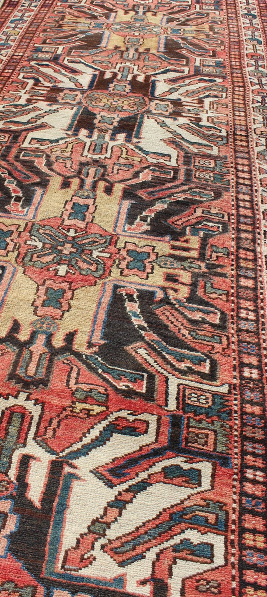 Multicolored Antique Persian Karajeh Runner With Vertical Geometric Tribal Medallions. Keivan Woven Arts / rug H - 202 - 29, country of origin / type: Caucasus / Karadjeh, circa 1920 Inspired by 19th century Eagle Kazak, the field design of this early 2... - Keivan Woven ArtsKB - H - 202 - 29 - 281Rug
