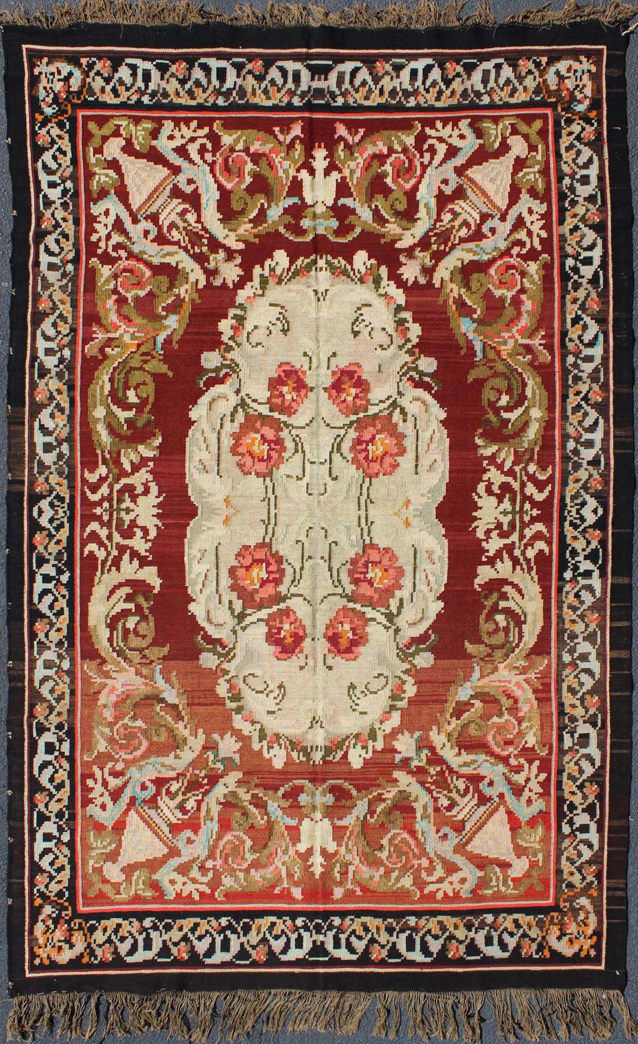Keivan Woven Arts, 1940's Vintage Bessarabian Kilim Rug in Deep and Brilliant Colors Rug/ Kb - H - 401 - 13, Country/ Eastern European flat weave This beautiful Kilim was made in Eastern Europe in the Bessarabian Style. flat - weave vintage Bessarabian... - Keivan Woven ArtsKB - H - 401 - 13 - 1554Rug