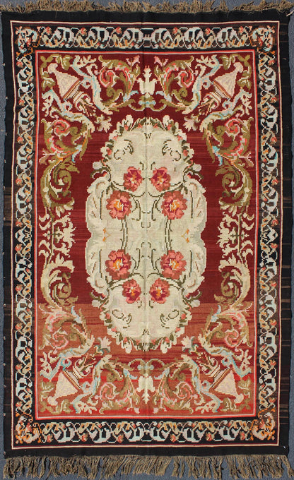 Keivan Woven Arts, 1940's Vintage Bessarabian Kilim Rug in Deep and Brilliant Colors Rug/ Kb - H - 401 - 13, Country/ Eastern European flat weave This beautiful Kilim was made in Eastern Europe in the Bessarabian Style. flat - weave vintage Bessarabian... - Keivan Woven ArtsKB - H - 401 - 13 - 1554Rug