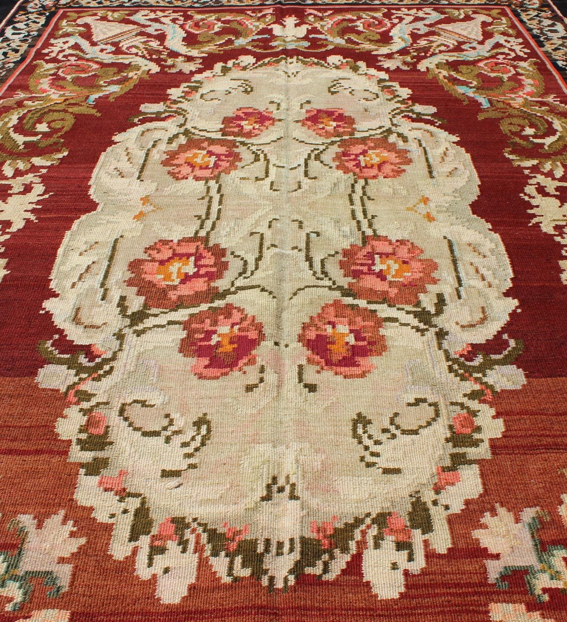 Keivan Woven Arts, 1940's Vintage Bessarabian Kilim Rug in Deep and Brilliant Colors Rug/ Kb - H - 401 - 13, Country/ Eastern European flat weave This beautiful Kilim was made in Eastern Europe in the Bessarabian Style. flat - weave vintage Bessarabian... - Keivan Woven ArtsKB - H - 401 - 13 - 1554Rug