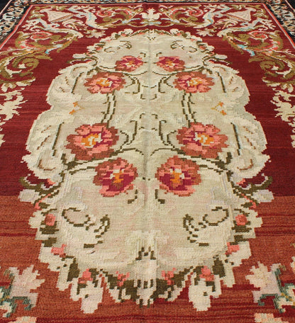 Keivan Woven Arts, 1940's Vintage Bessarabian Kilim Rug in Deep and Brilliant Colors Rug/ Kb - H - 401 - 13, Country/ Eastern European flat weave This beautiful Kilim was made in Eastern Europe in the Bessarabian Style. flat - weave vintage Bessarabian... - Keivan Woven ArtsKB - H - 401 - 13 - 1554Rug