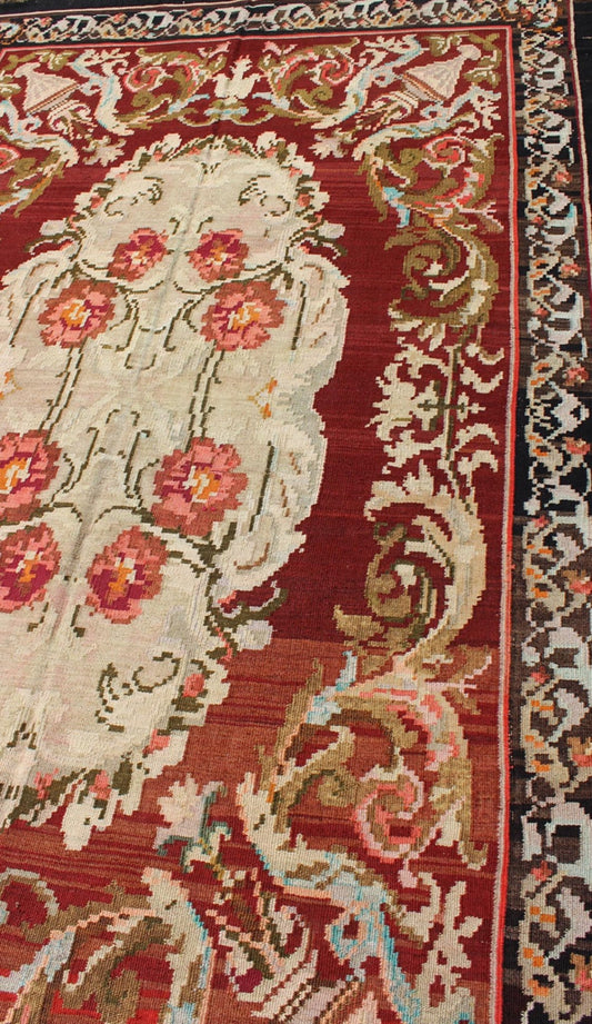 Keivan Woven Arts, 1940's Vintage Bessarabian Kilim Rug in Deep and Brilliant Colors Rug/ Kb - H - 401 - 13, Country/ Eastern European flat weave This beautiful Kilim was made in Eastern Europe in the Bessarabian Style. flat - weave vintage Bessarabian... - Keivan Woven ArtsKB - H - 401 - 13 - 1554Rug
