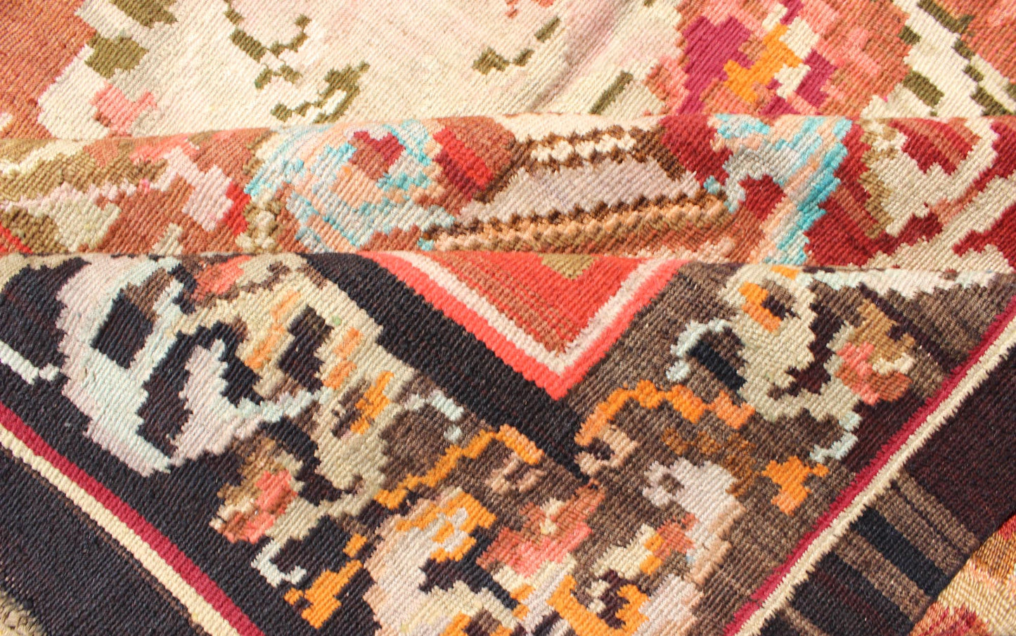 Keivan Woven Arts, 1940's Vintage Bessarabian Kilim Rug in Deep and Brilliant Colors Rug/ Kb - H - 401 - 13, Country/ Eastern European flat weave This beautiful Kilim was made in Eastern Europe in the Bessarabian Style. flat - weave vintage Bessarabian... - Keivan Woven ArtsKB - H - 401 - 13 - 1554Rug