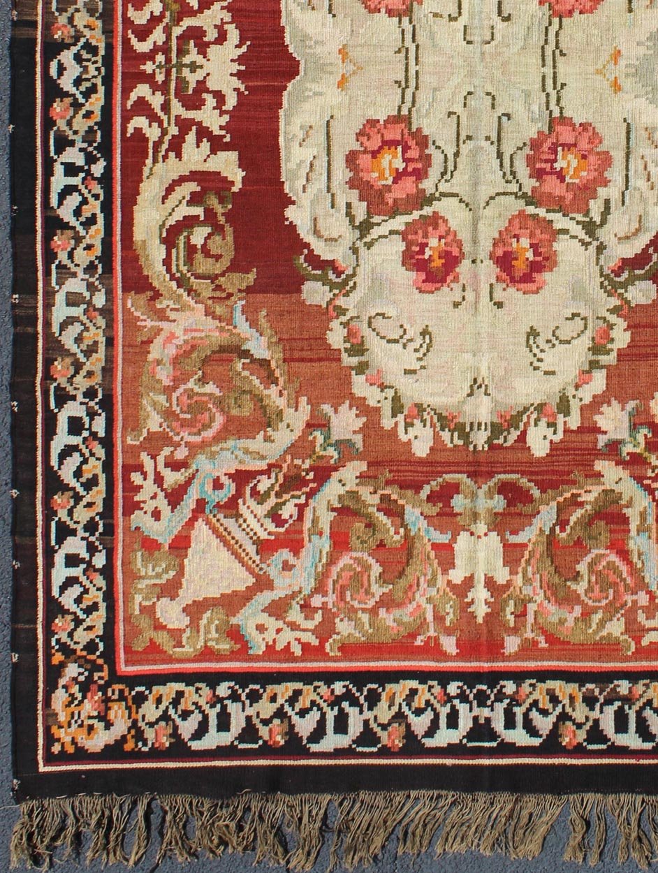 Keivan Woven Arts, 1940's Vintage Bessarabian Kilim Rug in Deep and Brilliant Colors Rug/ Kb - H - 401 - 13, Country/ Eastern European flat weave This beautiful Kilim was made in Eastern Europe in the Bessarabian Style. flat - weave vintage Bessarabian... - Keivan Woven ArtsKB - H - 401 - 13 - 1554Rug