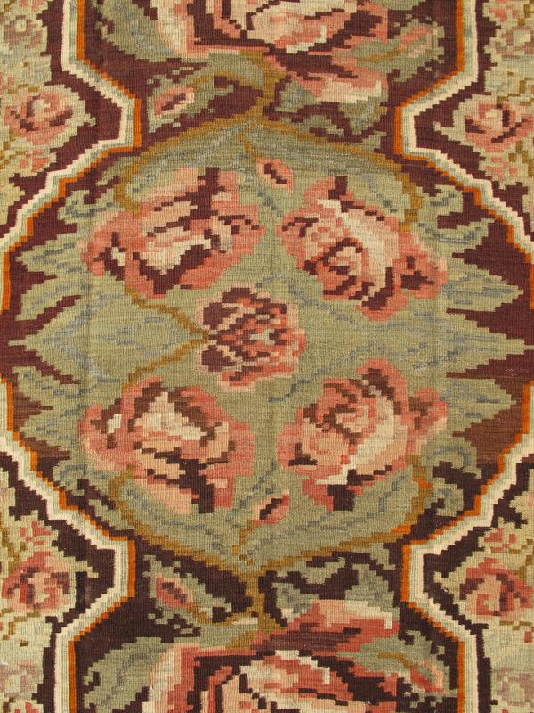 Keivan Woven Arts, Kb - H - 401 - 14, Vintage Turkish Kilim Rug - Hand - made vintage Kilim rug with a beautiful central medallion and vining floral design in green, brown and multi - colors. Measures: 5'7 X 8'6 - Keivan Woven ArtsKB - H - 401 - 14 - 1550Rug