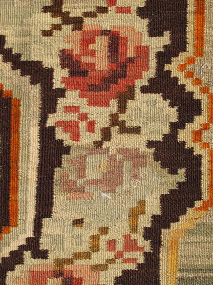 Keivan Woven Arts, Kb - H - 401 - 14, Vintage Turkish Kilim Rug - Hand - made vintage Kilim rug with a beautiful central medallion and vining floral design in green, brown and multi - colors. Measures: 5'7 X 8'6 - Keivan Woven ArtsKB - H - 401 - 14 - 1550Rug