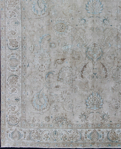 Muted Gray, Blue, and Ivory Vintage Persian Tabriz Rug with Floral Design kwa rugs Muted gray, blue, and ivory vintage Persian Tabriz rug with floral design, hd - tra, country of origin / type: Iran / Tabriz, circa 1950 This vintage Per... - Keivan Woven ArtsKB - HD - TRA - 2167Rug