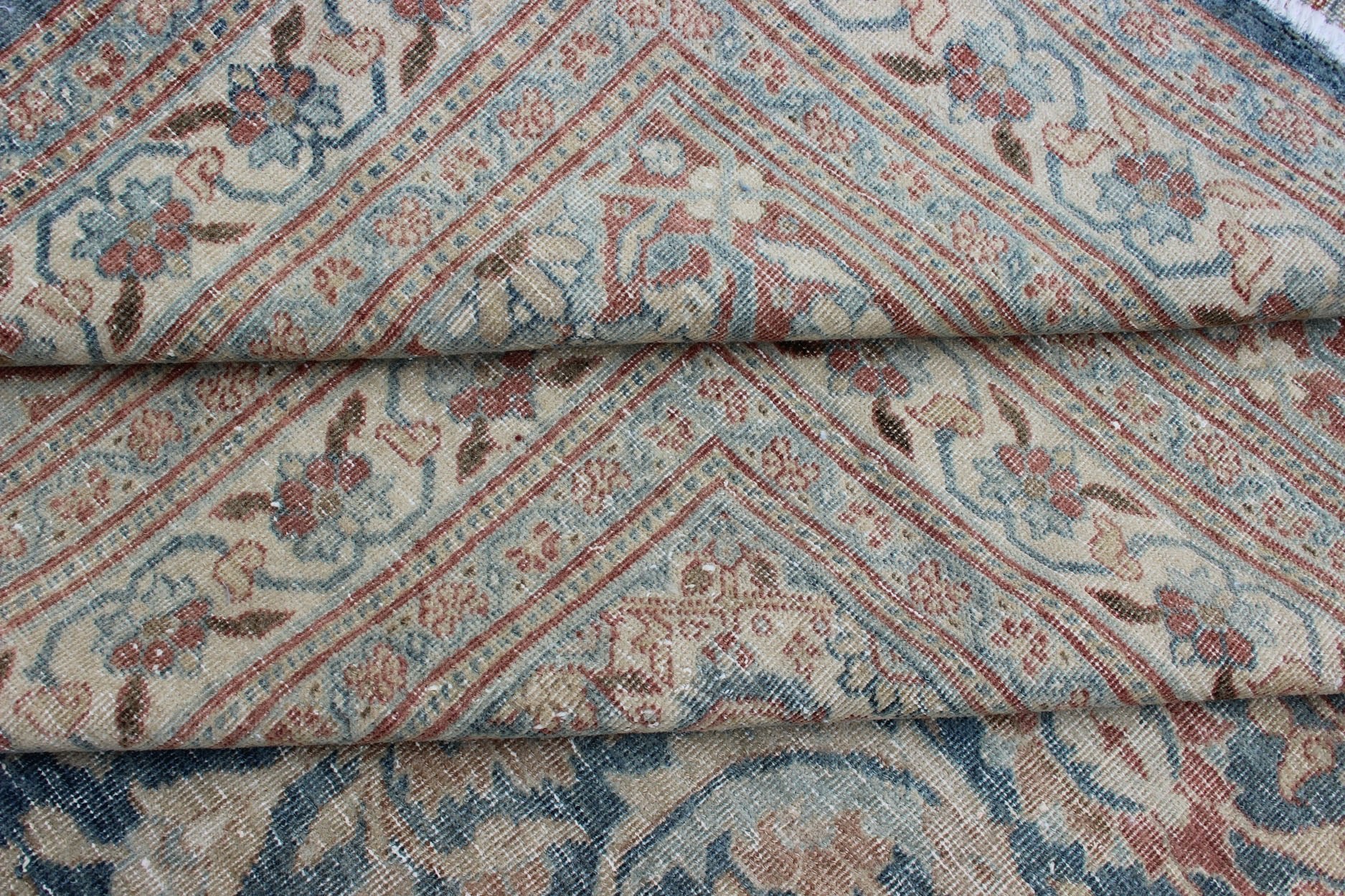 Large Antique Persian Tabriz Rug with Sub Geometric Herati Design in Light Blue. Cream, blue, charcoal and light brown and blue antique Persian Tabriz rug with sub - Geometric all over Herati design, rug / KB - NA - 180425, country of origin / type: ... - Keivan Woven ArtsKB - NA - 180425 - 8591