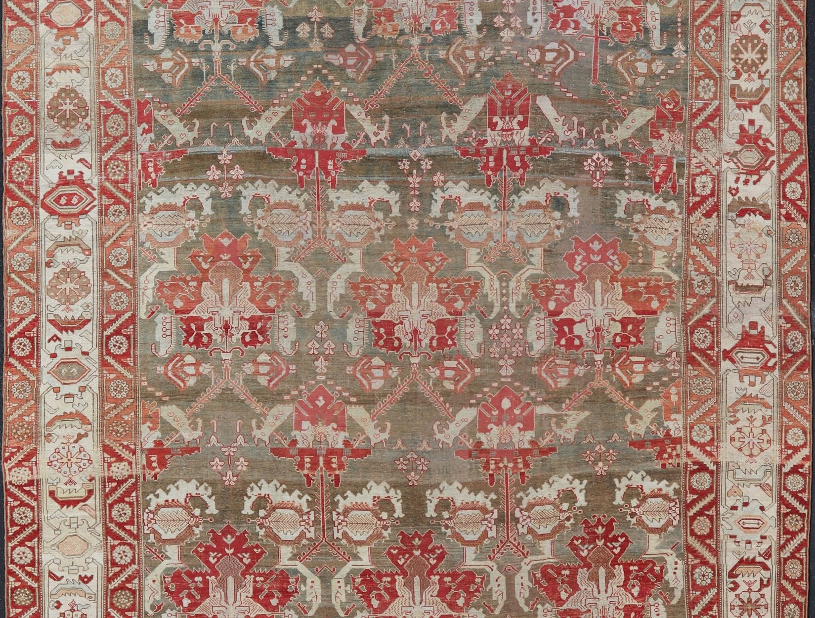 Antique Persian Large Scale Tribal Design Bakhtiari Rug in Multi Colors. All - over tribal large scale design antique Persian Bakhtiari rug in red, blue, green, ivory and pink. Keivan Woven Arts / rug KB - NA - 180427, country of origin / type: Iran / Bakhti... - Keivan Woven ArtsKB - NA - 180427 - 20854Rug