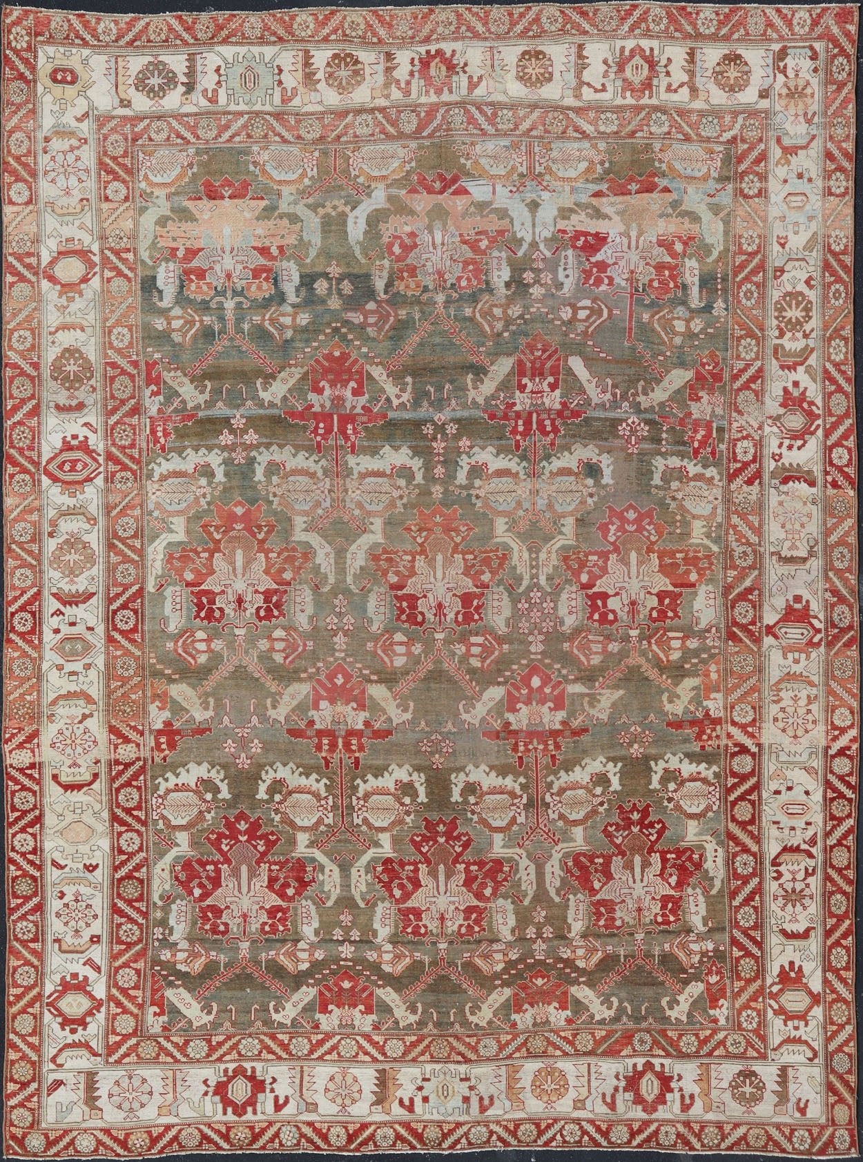 Antique Persian Large Scale Tribal Design Bakhtiari Rug in Multi Colors. All - over tribal large scale design antique Persian Bakhtiari rug in red, blue, green, ivory and pink. Keivan Woven Arts / rug KB - NA - 180427, country of origin / type: Iran / Bakhti... - Keivan Woven ArtsKB - NA - 180427 - 20854Rug