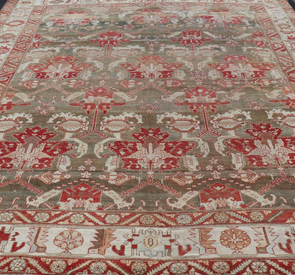 Antique Persian Large Scale Tribal Design Bakhtiari Rug in Multi Colors. All - over tribal large scale design antique Persian Bakhtiari rug in red, blue, green, ivory and pink. Keivan Woven Arts / rug KB - NA - 180427, country of origin / type: Iran / Bakhti... - Keivan Woven ArtsKB - NA - 180427 - 20854Rug
