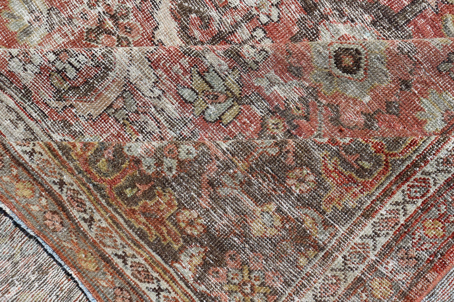 Antique Square Persian Colorful Sultanabad Mahal Rug with All Over Floral Design. Keivan Woven Arts; rug KB - SN - WL - 26, country of origin / type: Iran / Sultanabad, circa 1920. Measures: 11'0 x 12'6 This 1920 colorful antique Persian Sultanabad Ma... - Keivan Woven ArtsKB - SN - WL - 26 - 15484 - 581Rug