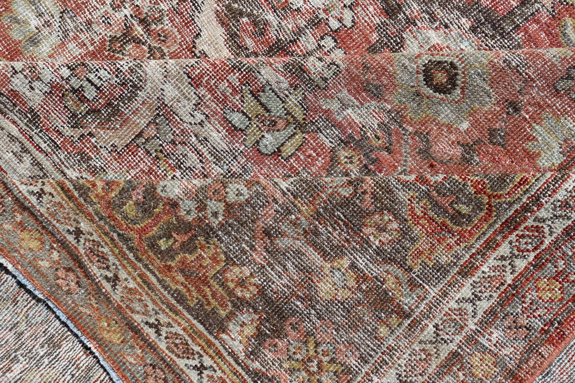 Antique Square Persian Colorful Sultanabad Mahal Rug with All Over Floral Design. Keivan Woven Arts; rug KB - SN - WL - 26, country of origin / type: Iran / Sultanabad, circa 1920. Measures: 11'0 x 12'6 This 1920 colorful antique Persian Sultanabad Ma... - Keivan Woven ArtsKB - SN - WL - 26 - 15484 - 581Rug
