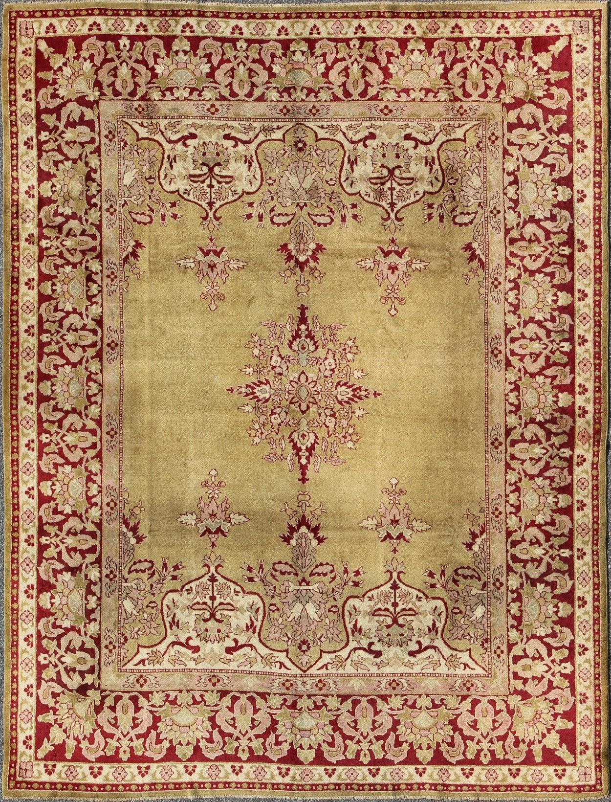 Late 19th Century Antique Indian Agra Rug in Green and Burgundy With Medallion. Keivan Woven Arts/ rug KBE - 17, country of origin / type: India / Agra, circa 1890 Measures: 9'3 x 11'8 This spectacular carpet was woven in Agra in the late 19th cent... - Keivan Woven ArtsKBE - 17 - 4152Rug
