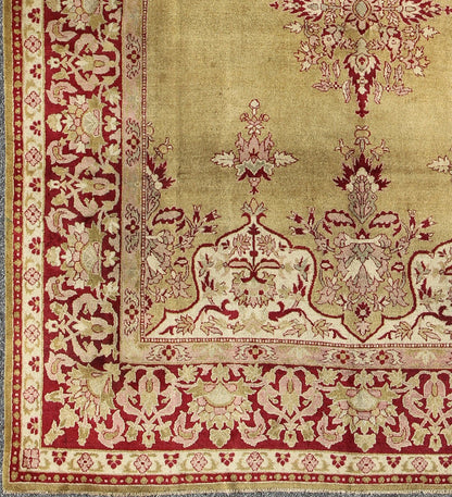 Late 19th Century Antique Indian Agra Rug in Green and Burgundy With Medallion. Keivan Woven Arts/ rug KBE - 17, country of origin / type: India / Agra, circa 1890 Measures: 9'3 x 11'8 This spectacular carpet was woven in Agra in the late 19th cent... - Keivan Woven ArtsKBE - 17 - 4152Rug