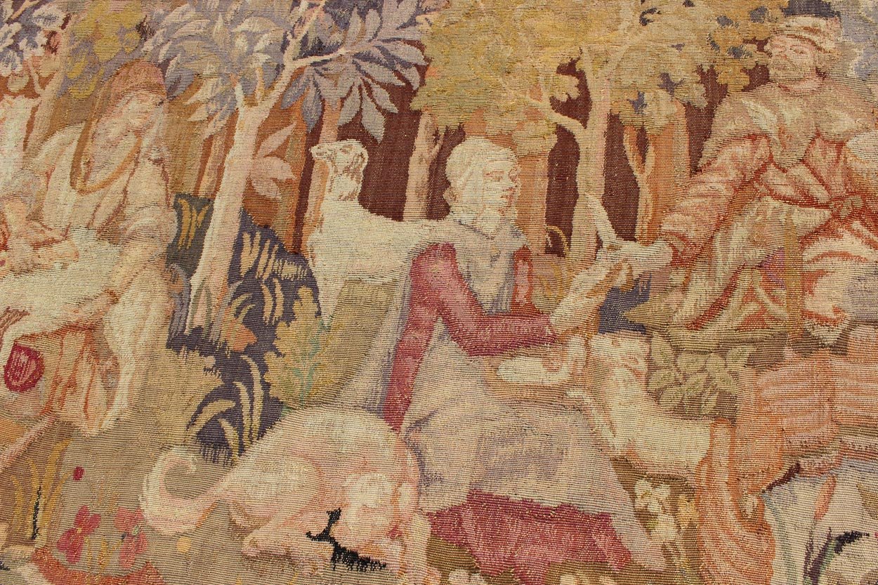 European Tapestry from 19th Century, France Depicting Abundant Woodland Scene This engaging antique European Tapestry from 1880s France depicts a traditional woodland landscape. The entire scene is set within an abundant woodland setting of tree... - Keivan Woven ArtsKBE - 170101 - 8437Rug