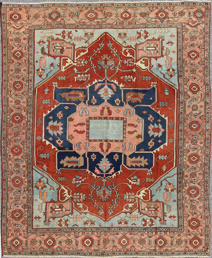Antique Persian Serapi Carpet with Arabesque Detail and Vine - Scroll Border Keivan Woven Arts / Rug / KBE - 20, country of origin / type: Iran /Heriz, circa 1910. Measures: 9'7 x 11'4 Serapi rugs are known as the finest rugs produced in the Heriz r... - Keivan Woven ArtsKBE - 20 - 4164Rug