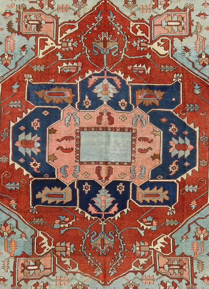 Antique Persian Serapi Carpet with Arabesque Detail and Vine - Scroll Border Keivan Woven Arts / Rug / KBE - 20, country of origin / type: Iran /Heriz, circa 1910. Measures: 9'7 x 11'4 Serapi rugs are known as the finest rugs produced in the Heriz r... - Keivan Woven ArtsKBE - 20 - 4164Rug