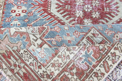 Shades of light Blue and rust Red Antique Persian Heriz Long Runner with Geometric Design Persian Heriz antique Runner with sub - geometric Medallion Design in colorful tones including blue, red, and brown, rug KBE - 200202, country of origin / type... - Keivan Woven ArtsKBE - 200202 - 12639Rug