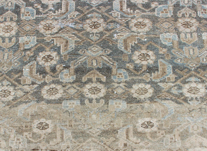 Earthy Tone Vintage Persian Hamadan Rug with All - Over Pattern in Gray blue All - Over Persian Earth Toned Vintage Hamadan Rug Floral design Hamedan vintage rug in brown and light grayish - blue color tones, rug kbe - 200204, origin / type: Iran / ... - Keivan Woven ArtsKBE - 200204 - 12647Rug