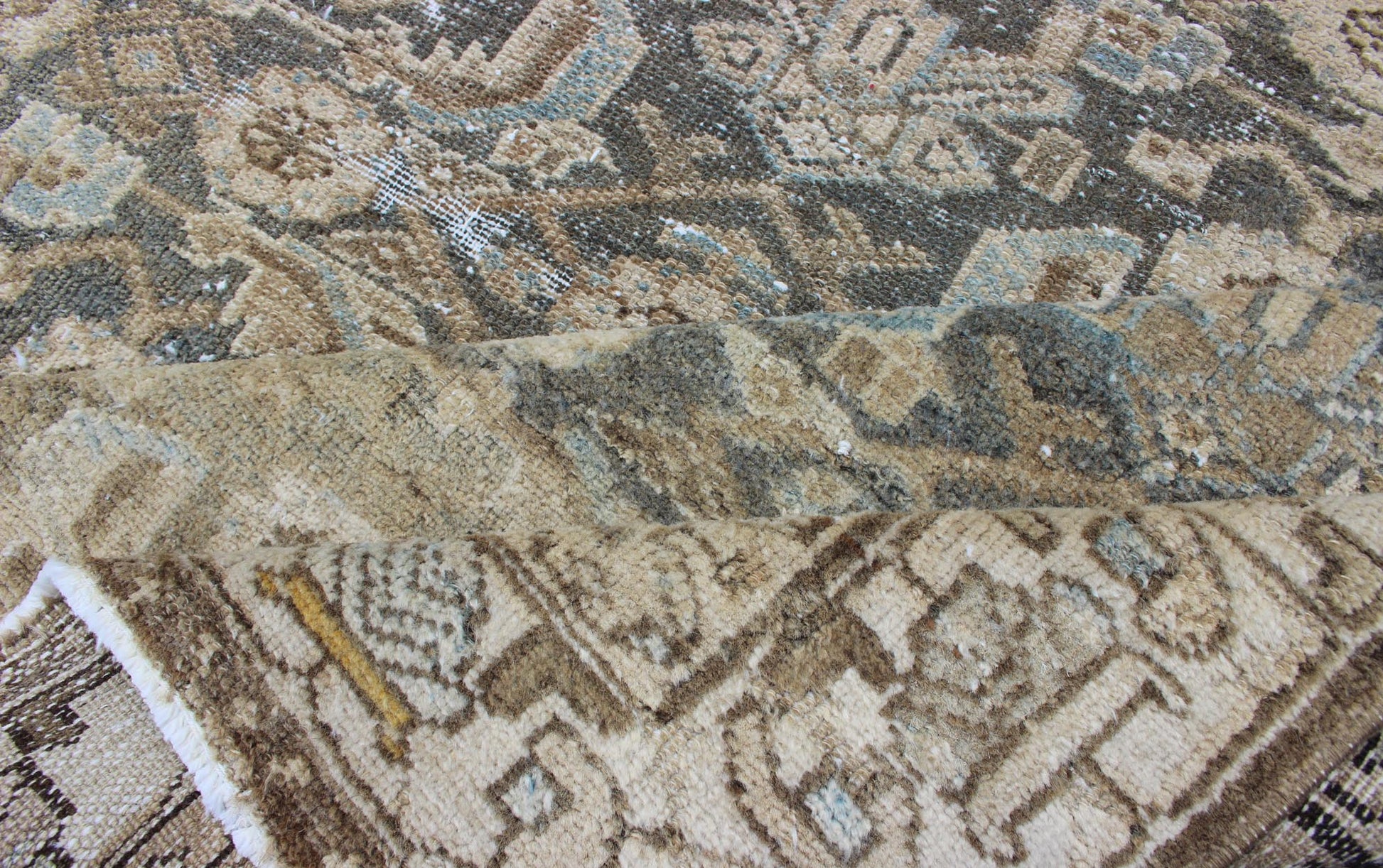 Earthy Tone Vintage Persian Hamadan Rug with All - Over Pattern in Gray blue All - Over Persian Earth Toned Vintage Hamadan Rug Floral design Hamedan vintage rug in brown and light grayish - blue color tones, rug kbe - 200204, origin / type: Iran / ... - Keivan Woven ArtsKBE - 200204 - 12647Rug