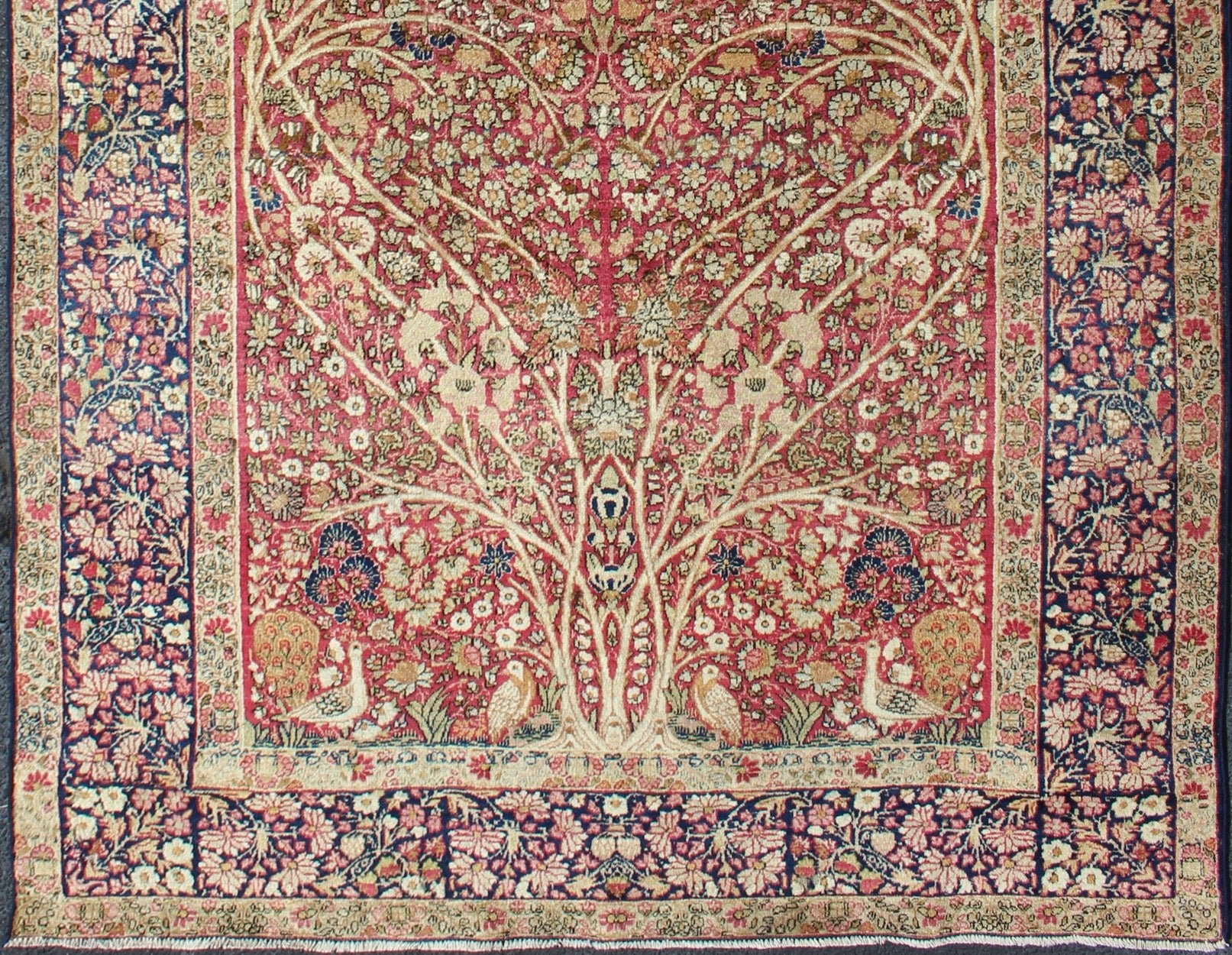 Very Fine Antique Persian Lavar Kerman Rug with Intricate Florals & Birds Design Keivan Woven Arts - Ornately detailed antique Persian Lavar Kerman rug replicating trees, branches and birds in a forest Design, rug KBE - 200205, country of origin / typ... - Keivan Woven ArtsKBE - 200205 - 12653Rug