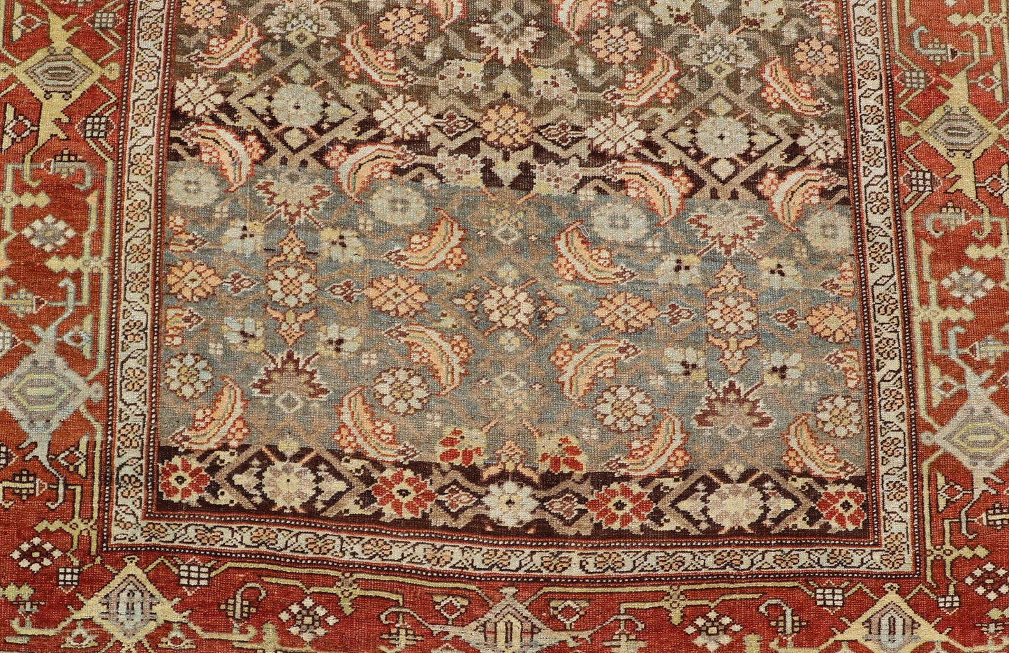 Long Antique Persian Bidjar Gallery Rug with All - Over Sub - Geometric Design. Keivan Woven Arts; rug KBE - 210301; country of origin / type: Persian / Bidjar, circa 1900. Measures: 5'0 x 16'3 This antique Persian Bidjar long gallery sized rug fea... - Keivan Woven ArtsKBE - 210301 - 15276Rug