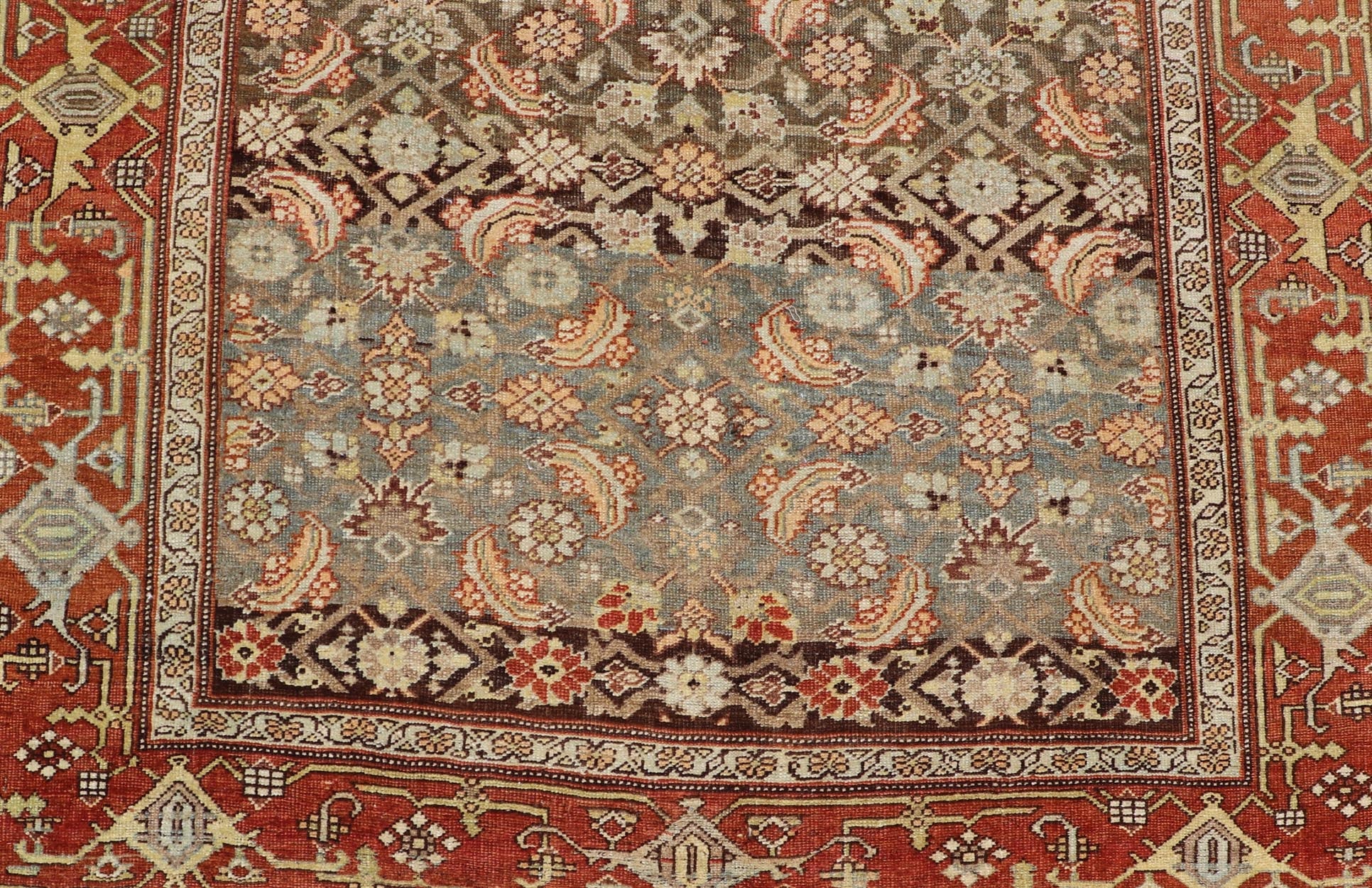 Long Antique Persian Bidjar Gallery Rug with All - Over Sub - Geometric Design. Keivan Woven Arts; rug KBE - 210301; country of origin / type: Persian / Bidjar, circa 1900. Measures: 5'0 x 16'3 This antique Persian Bidjar long gallery sized rug fea... - Keivan Woven ArtsKBE - 210301 - 15276Rug