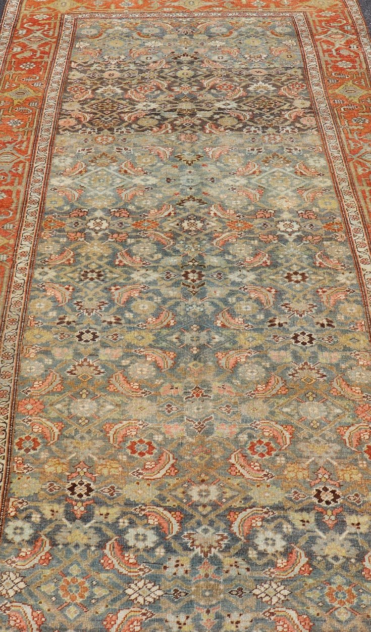 Long Antique Persian Bidjar Gallery Rug with All - Over Sub - Geometric Design. Keivan Woven Arts; rug KBE - 210301; country of origin / type: Persian / Bidjar, circa 1900. Measures: 5'0 x 16'3 This antique Persian Bidjar long gallery sized rug fea... - Keivan Woven ArtsKBE - 210301 - 15276Rug