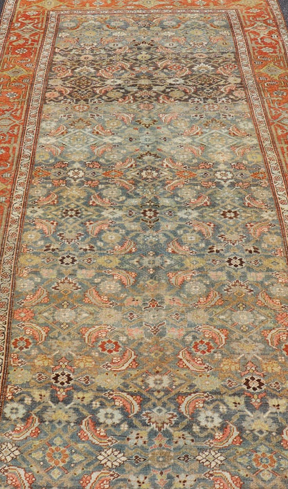 Long Antique Persian Bidjar Gallery Rug with All - Over Sub - Geometric Design. Keivan Woven Arts; rug KBE - 210301; country of origin / type: Persian / Bidjar, circa 1900. Measures: 5'0 x 16'3 This antique Persian Bidjar long gallery sized rug fea... - Keivan Woven ArtsKBE - 210301 - 15276Rug
