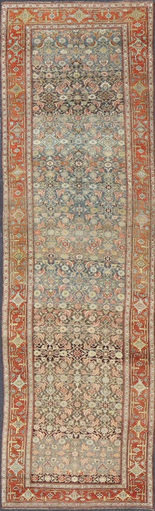 Long Antique Persian Bidjar Gallery Rug with All - Over Sub - Geometric Design. Keivan Woven Arts; rug KBE - 210301; country of origin / type: Persian / Bidjar, circa 1900. Measures: 5'0 x 16'3 This antique Persian Bidjar long gallery sized rug fea... - Keivan Woven ArtsKBE - 210301 - 15276