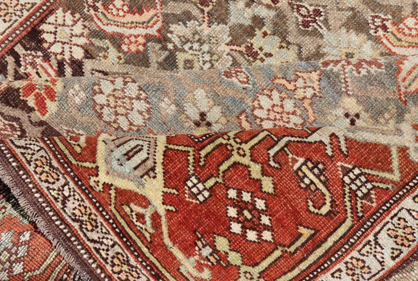 Long Antique Persian Bidjar Gallery Rug with All - Over Sub - Geometric Design. Keivan Woven Arts; rug KBE - 210301; country of origin / type: Persian / Bidjar, circa 1900. Measures: 5'0 x 16'3 This antique Persian Bidjar long gallery sized rug fea... - Keivan Woven ArtsKBE - 210301 - 15276Rug