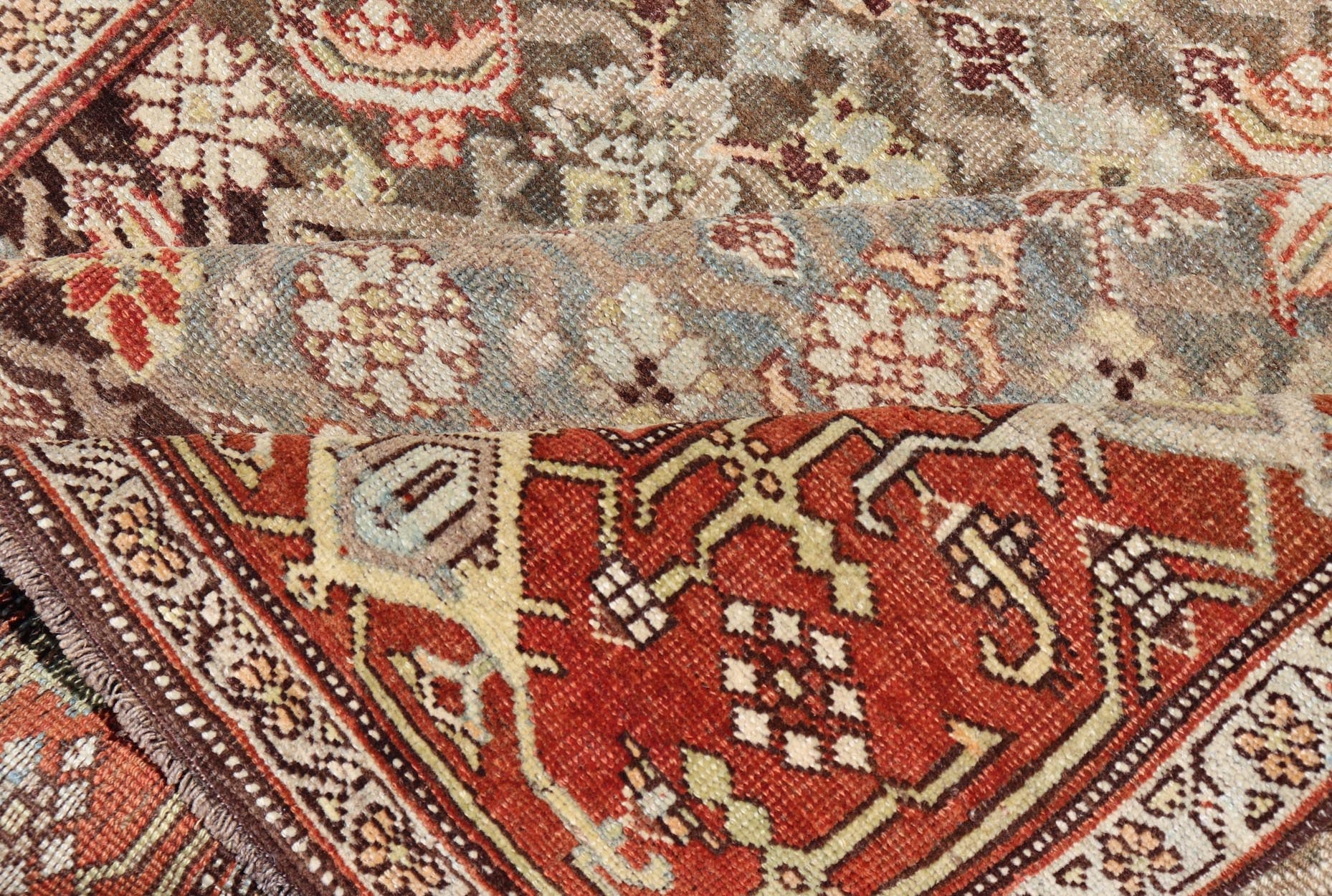 Long Antique Persian Bidjar Gallery Rug with All - Over Sub - Geometric Design. Keivan Woven Arts; rug KBE - 210301; country of origin / type: Persian / Bidjar, circa 1900. Measures: 5'0 x 16'3 This antique Persian Bidjar long gallery sized rug fea... - Keivan Woven ArtsKBE - 210301 - 15276Rug