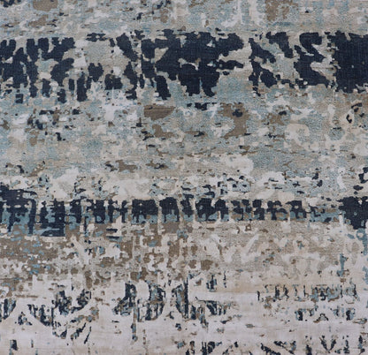 Modern Indian Abstract Bamboo Silk and Wool Gallery Runner in Earthy Tones Measures 5'0 x 14'10 Country of Origin: India; Type: Modern; Design: All - Over, Abstract, Modern; Keivan Woven Arts: rug KBE - 210801; Modern Indian Abstract Bamboo ... - Keivan Woven ArtsKBE - 210801 - 17184Rug