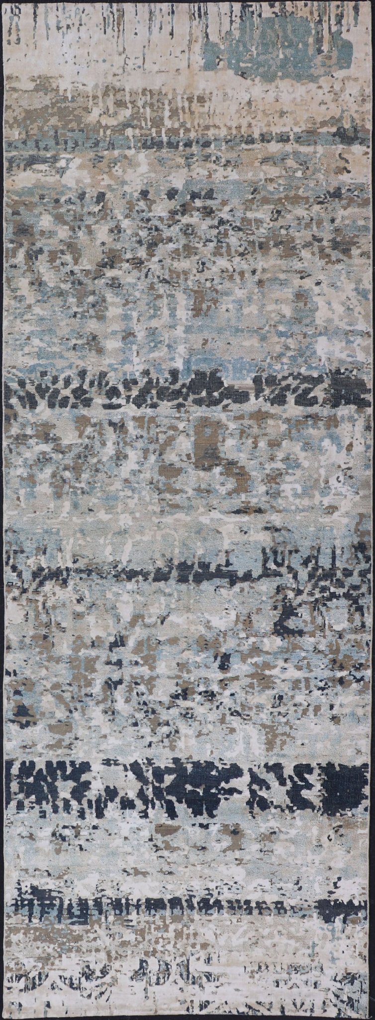 Modern Indian Abstract Bamboo Silk and Wool Gallery Runner in Earthy Tones Measures 5'0 x 14'10 Country of Origin: India; Type: Modern; Design: All - Over, Abstract, Modern; Keivan Woven Arts: rug KBE - 210801; Modern Indian Abstract Bamboo ... - Keivan Woven ArtsKBE - 210801 - 17184