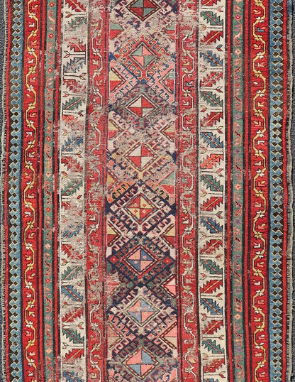 Distressed Medallion Antique Caucasian Kazak Rug with Geometric Medallions Distressed Geometric Medallion antique Caucasian Kazak rug in lighter tones. Keivan Woven Arts / rug KBE - 220101, country of origin / type: Iran / Caucasian Kazak, circa 1... - Keivan Woven ArtsKBE - 220101 - 19088