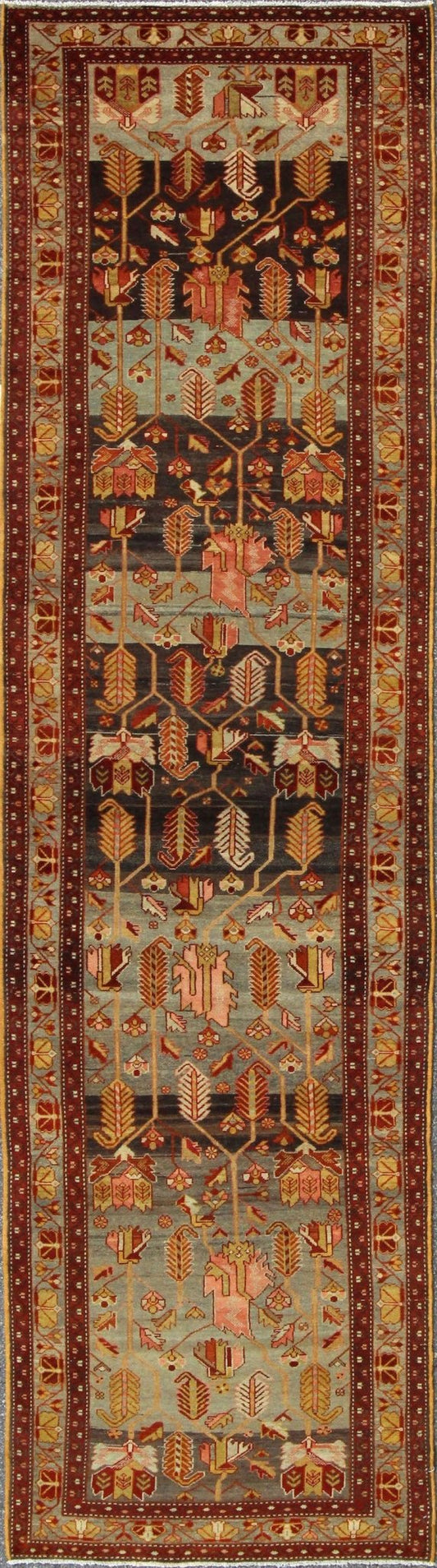 Long Persian Malayer Runner This magnificent antique Persian Malayer carpet, of an impressive pattern, bears a beautiful, all - over sub - geometric design paired with a delightful palette of dark reds, various blues, pinks, yellow - green, brown and ... - Keivan Woven ArtsKBE - 221101 - 7895Rug