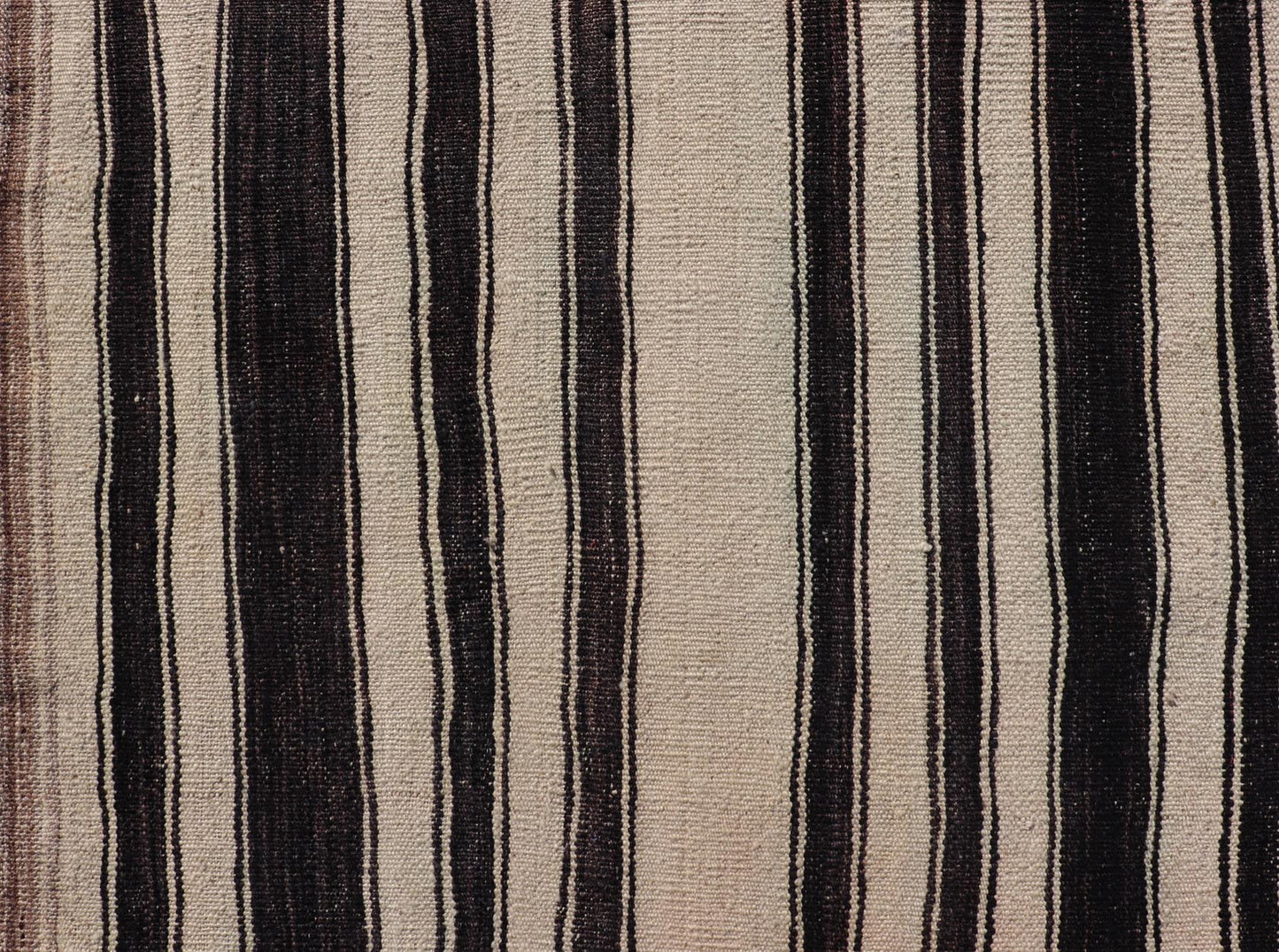 Measures: 2'11 x 4'10 Stripe Design Turkish Vintage Flat - Weave Rug in Dark Brown, Taupe, and Cream. Keivan Woven Arts / rug KBE - 221103, country of origin / type: Turkey / Kilim, circa 1950 This vintage flat - woven Kilim features a minimalist desi... - Keivan Woven ArtsKBE - 221103 - 21955Rug