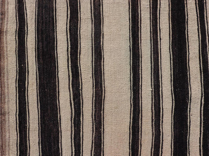 Measures: 2'11 x 4'10 Stripe Design Turkish Vintage Flat - Weave Rug in Dark Brown, Taupe, and Cream. Keivan Woven Arts / rug KBE - 221103, country of origin / type: Turkey / Kilim, circa 1950 This vintage flat - woven Kilim features a minimalist desi... - Keivan Woven ArtsKBE - 221103 - 21955Rug