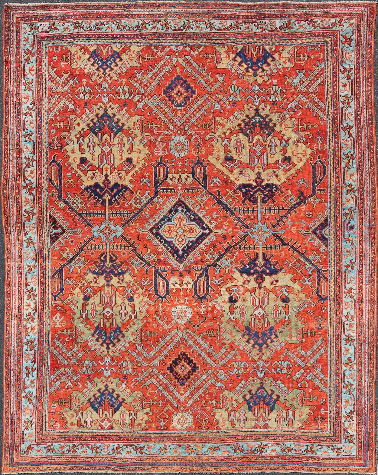 Early 20th Century Antique Oushak Rug in Large Medallions by Keivan Woven Arts Measures: 12'0 x 14'7 Keivan Woven Arts Early 20th Century Antique Turkish Oushak Rug. Keivan Woven Arts / rug KBE - 240205, country of origin / type: Turkey ... - Keivan Woven ArtsKBE - 240205 - 27652Rug