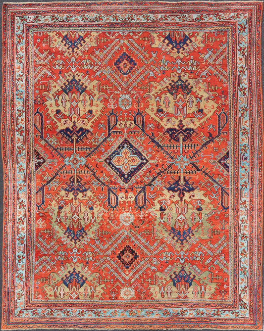 Early 20th Century Antique Oushak Rug in Large Medallions by Keivan Woven Arts Measures: 12'0 x 14'7 Keivan Woven Arts Early 20th Century Antique Turkish Oushak Rug. Keivan Woven Arts / rug KBE - 240205, country of origin / type: Turkey ... - Keivan Woven ArtsKBE - 240205 - 27652Rug