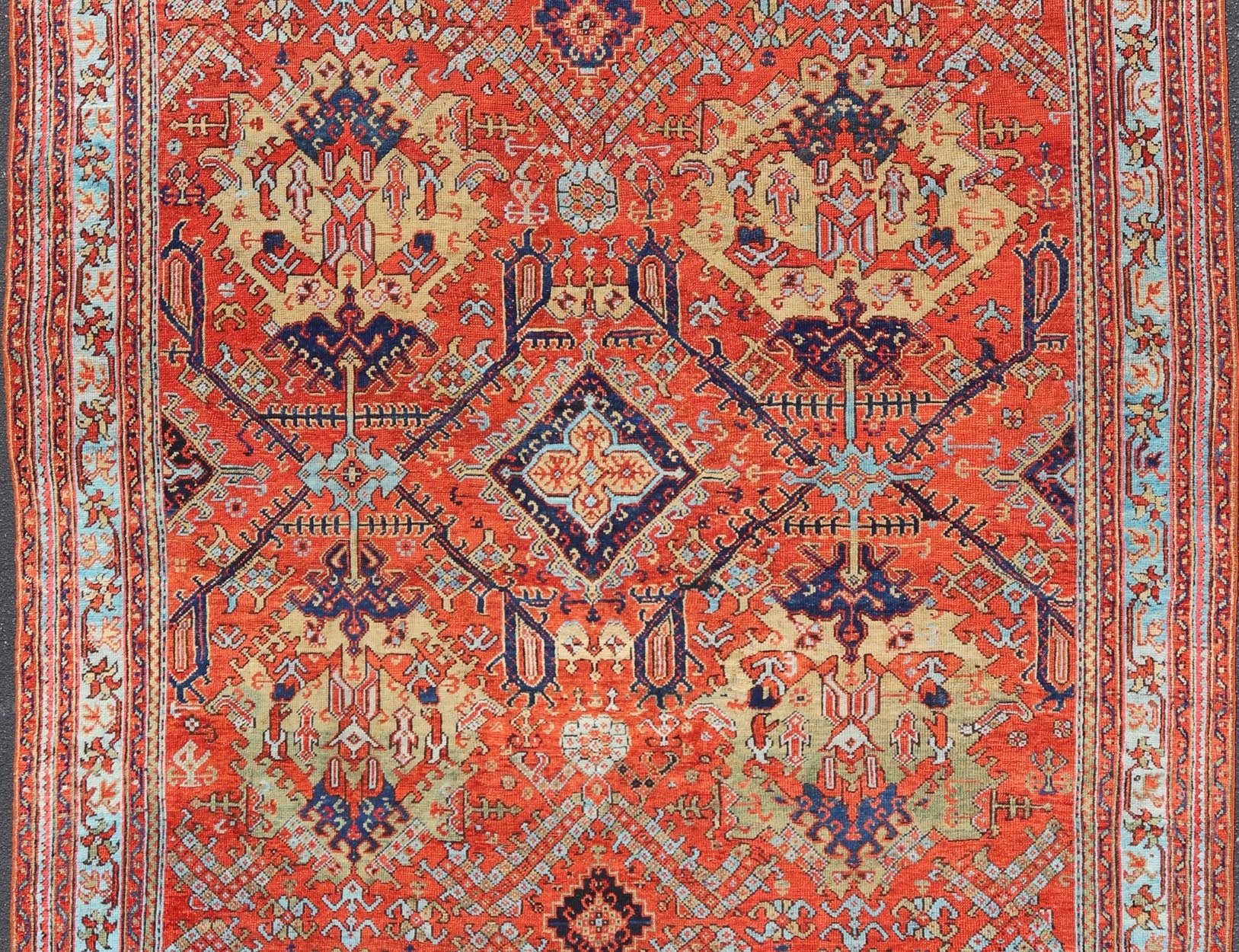 Early 20th Century Antique Oushak Rug in Large Medallions by Keivan Woven Arts Measures: 12'0 x 14'7 Keivan Woven Arts Early 20th Century Antique Turkish Oushak Rug. Keivan Woven Arts / rug KBE - 240205, country of origin / type: Turkey ... - Keivan Woven ArtsKBE - 240205 - 27652Rug