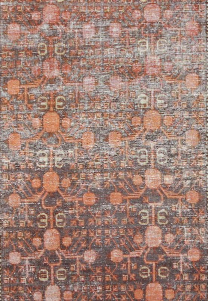 Antique Khotan Carpet An antique, early 20th century, Central Asian Khotan rug with traditional all - over pomegranate pattern on a charcoal field surrounded by multiple complementary floral borders. Measures: 4'11 x 9'9. - Keivan Woven ArtsKBE - 3462 - 7221Rug