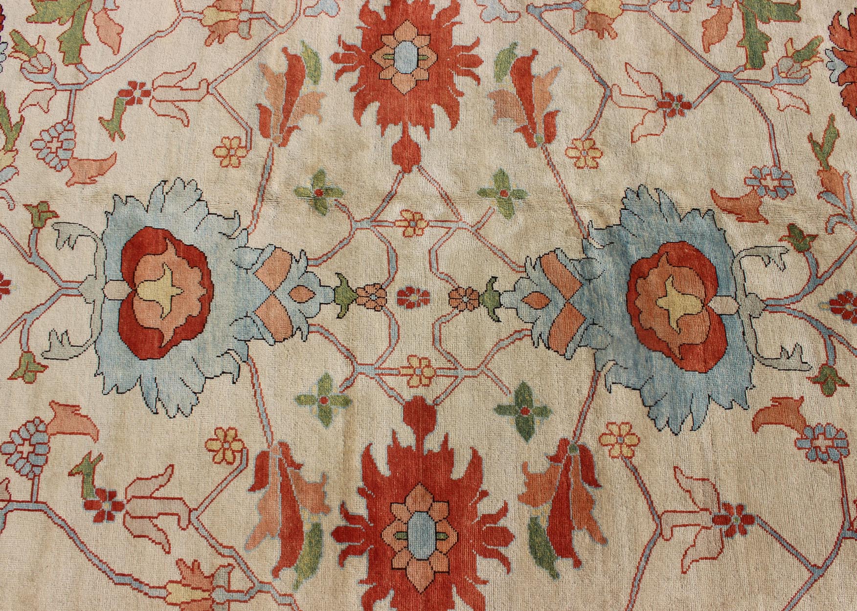 Very large Persian serapi rug with all over pattern in ivory background. Keivan Woven Arts rug KBE - EB - 600241, country of origin / type: Iran / Serapi, circa 1990. Measures:16'8 x 28'11. Serapi rugs are known as the finest rugs produced in the Her... - Keivan Woven ArtsKBE - EB - 600241 - 754Rug