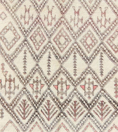 Large Moroccan Beni Ouarain Rug with Diamond Design in light Ivory, Gray & Pink Measures: 6'3 x 11'8. Woven in light Ivory hand - spun wool with muted salmon, gray and light charcoal symbols, this gorgeous Moroccan rug has a sophisticated loz... - Keivan Woven ArtsKBE - LCB - 136607 - 7317Rug