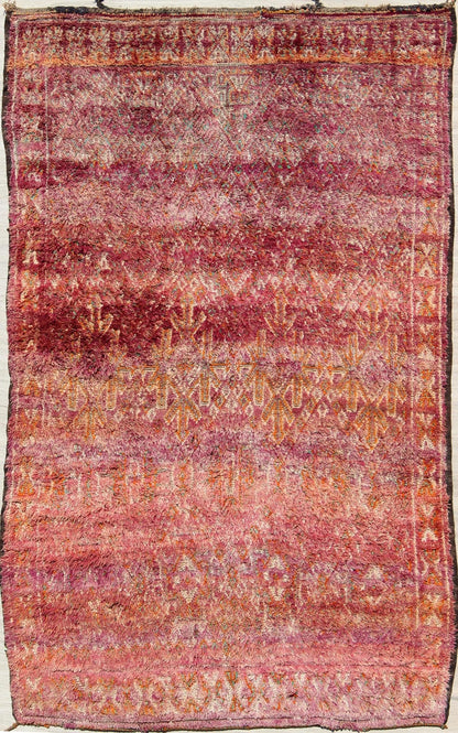 Beautiful Tribal Design Vintage Moroccan Rug in Purple, Red, Orange, and Green Tribal design Moroccan Vintage rug in Purple, Red, Orange, and Green rug KBE - LCB - 18 - 22, country of origin / type: Morocco / Tribal, circa 1940. Vintage Beni Ourain,... - Keivan Woven ArtsKBE - LCB - 18 - 22 - 9591Rug