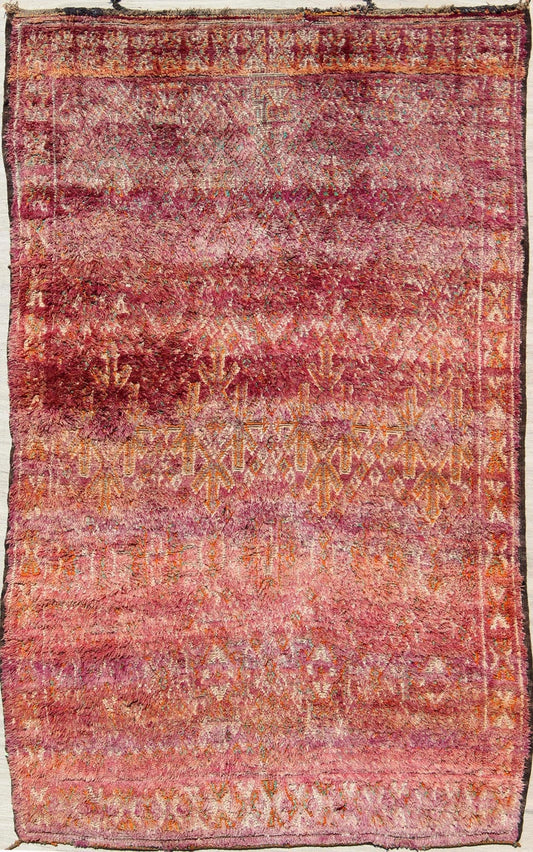 Beautiful Tribal Design Vintage Moroccan Rug in Purple, Red, Orange, and Green Tribal design Moroccan Vintage rug in Purple, Red, Orange, and Green rug KBE - LCB - 18 - 22, country of origin / type: Morocco / Tribal, circa 1940. Vintage Beni Ourain,... - Keivan Woven ArtsKBE - LCB - 18 - 22 - 9591Rug
