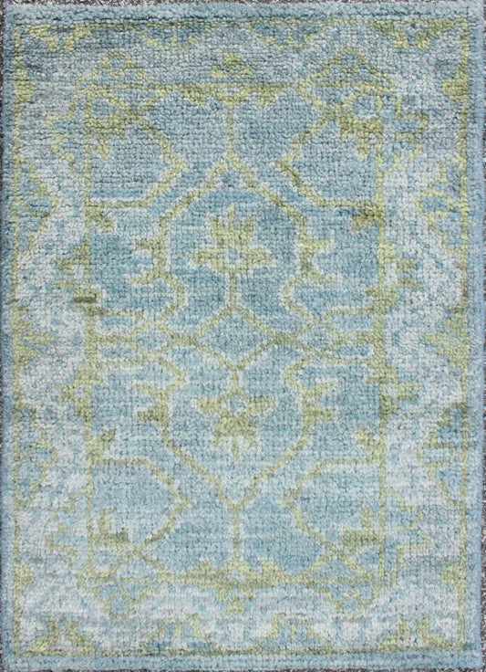 Small Oushak Rug with All - Over Symmetrical Design in Blue and Green Small Oushak Rug, rug OB - 103433352 - 0623019, country of origin / type: India / Oushak, circa Early - 21st Century. Measures: 2'0 x 3'0. - Keivan Woven ArtsKBE - OB - 103433352 - 0623019 - 7529