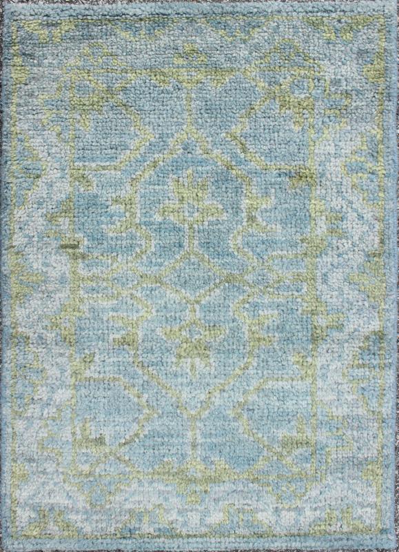 Small Oushak Rug with All - Over Symmetrical Design in Blue and Green Small Oushak Rug, rug OB - 103433352 - 0623019, country of origin / type: India / Oushak, circa Early - 21st Century. Measures: 2'0 x 3'0. - Keivan Woven ArtsKBE - OB - 103433352 - 0623019 - 7529Rug